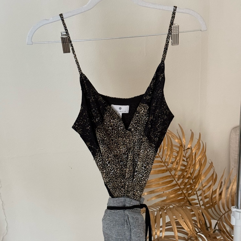 Socialite Animal Print Bodysuit with Black Lace